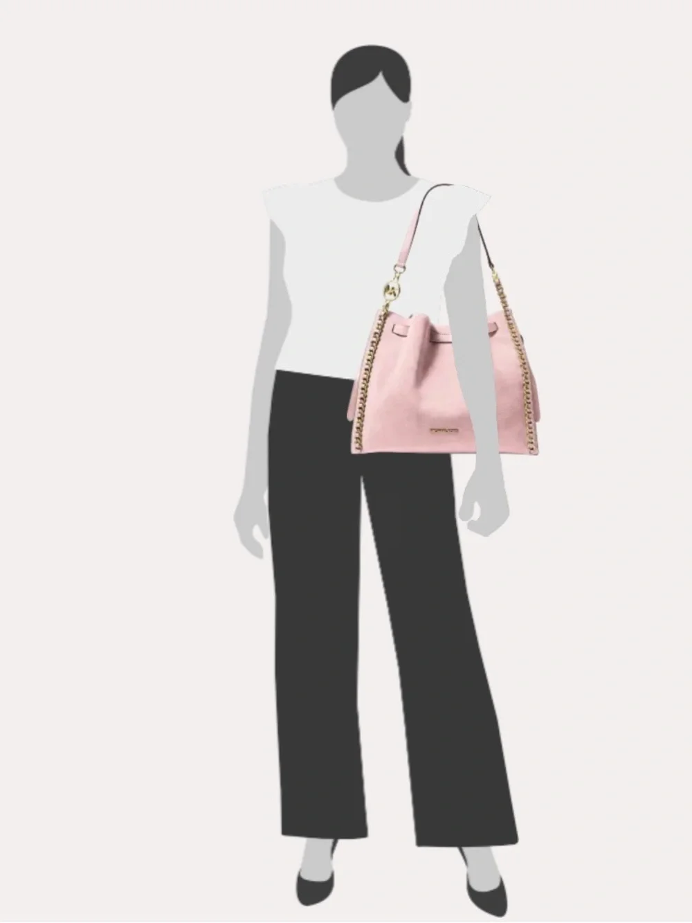 🌸Michael Kors Blush Pink Suede Hobo with Gold Chain Trim - style Mina - New🌸